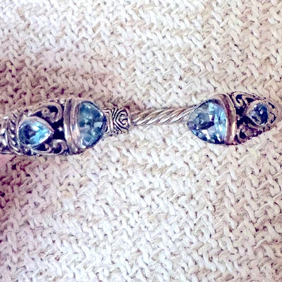 Blue Topaz Sterling Silver Indonesian Design Hinged Cuff Bracelet❣️ - Picture 5 of 9